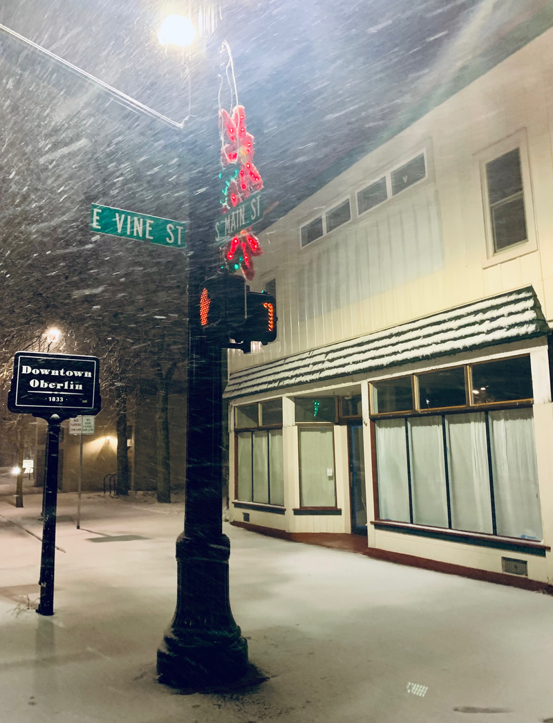 Mill on Main in the snow